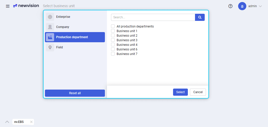 nv.EBS: Business Unit Selection